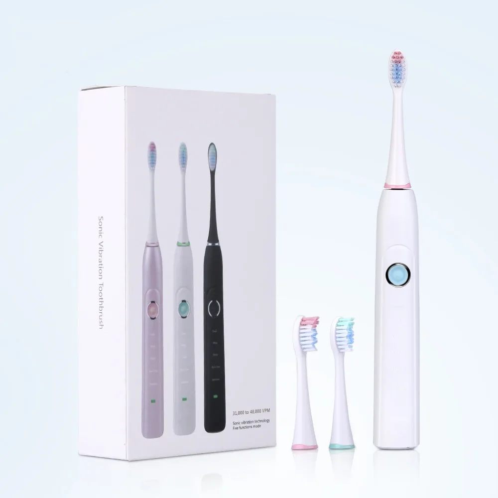 

Sonic USB Rechargeable Sonic Electrical Toothbrush Toothbrush 5 modes IPX7 Waterproof high vibration frequency with 2pcs Heads