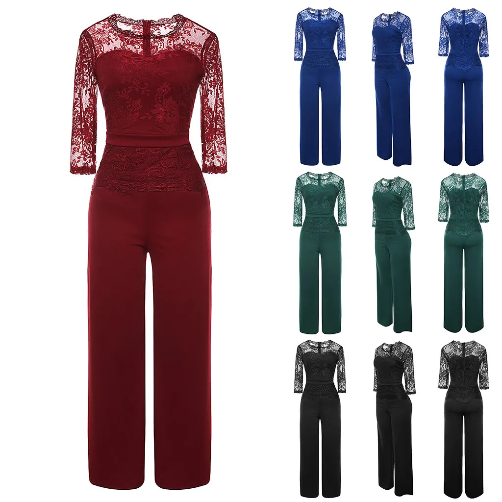 

Overalls For Women Office Ladies Sexy Seven-quarter Sleeve Jumpsuit Party Evening Casual Lace Elegant Jumpsuit Body Mujer#ssw