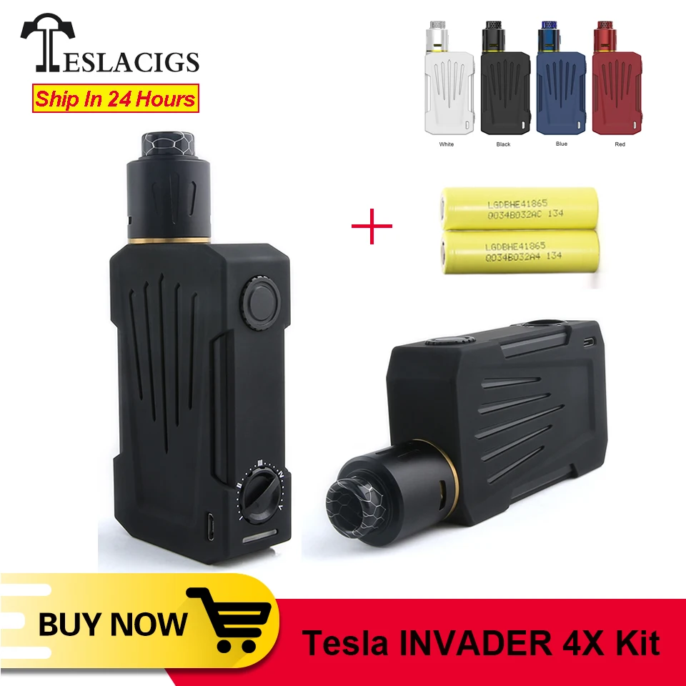 

Original Tesla Invader 4X VV Kit With 5 Levels Variable Voltage & Single Coil Build Deck 25mm RDA Vape VS Tesla WYE TC Box Mod