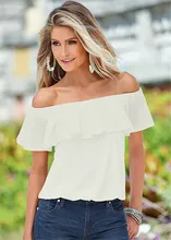 Sexy Women new Fashion Casual Boho Off Shoulder Slash Neck Shirt Summer Loose Flouncing Solid Tops