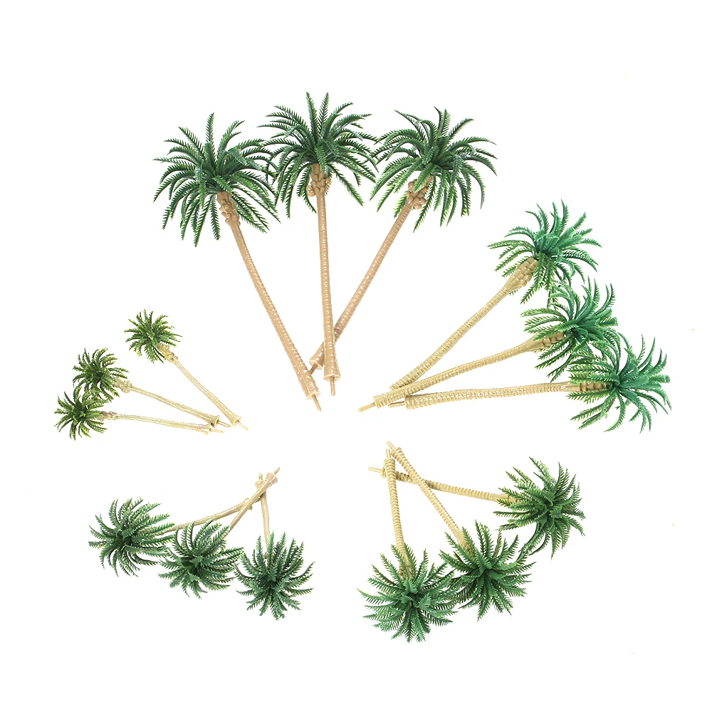 15 шт. миниатюрное расположение пейзажей модель пластиковые пальмы поезд кокосовый тропический лес украшения дома и сада - Цвет: 15pcs