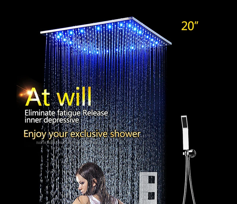 Large Ducha Shower System Thermostatic Mixer 20 Inch Led Mist Rain Shower 3 Ways Head Ceiling Shower Panel Handheld Shower Sets (1)