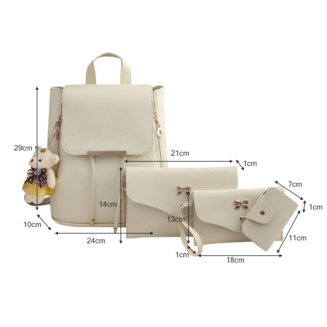 

4pcs/Set Black White Canvas Female bag Set Casual School Backpack Schoolbag for Travel Bags Women Cartoon Packs Backpack