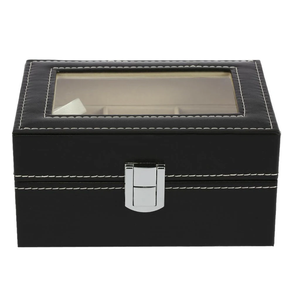 Для мужчин Для женщин унисекс кожзаменитель дисплей часов, корпус коробка хранилище ювелирных изделий стеклянная коробка для хранения Чехол