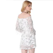 BAIFOX Sexy Off Shoulder Sequin Tassel Summer Dress 2017 Beach Party Short Dress Women Backless Vintage Dress Vestidos 3 Color