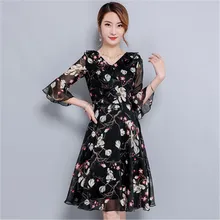 Длинные элегантные женские платья лето Большие размеры черные вечерние миди шифоновые цветочные платья женские корейские Vestido N599