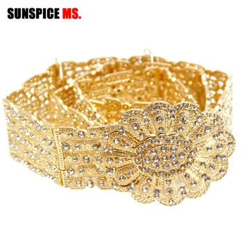 

Rhinestone-Studded Adjustable Length Waist Chains Princess Body Jewelry Gold-Color Crystal Belly Chains For Women Flower Belt