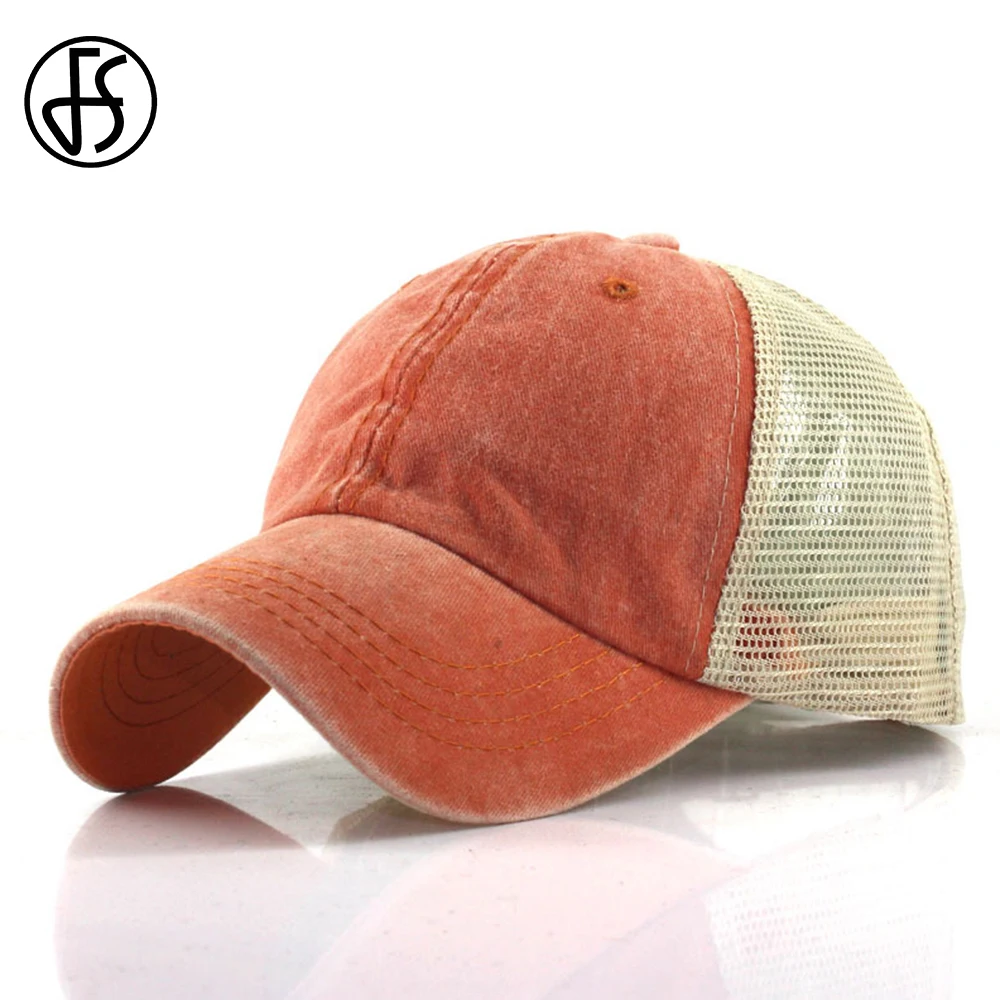 

FS Summer Mesh Breathable Baseball Caps Fashion Outdoor Streetwear Trucker Cap Men Women Snapback Hip Hop Orange Bone Dad Hats