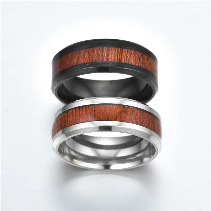 YANHUI антиаллергенное не выцветающее кольцо из нержавеющей стали ретро деревянные кольца модный подарок для свадебной вечеринки кольца для мужчин и женщин R-056