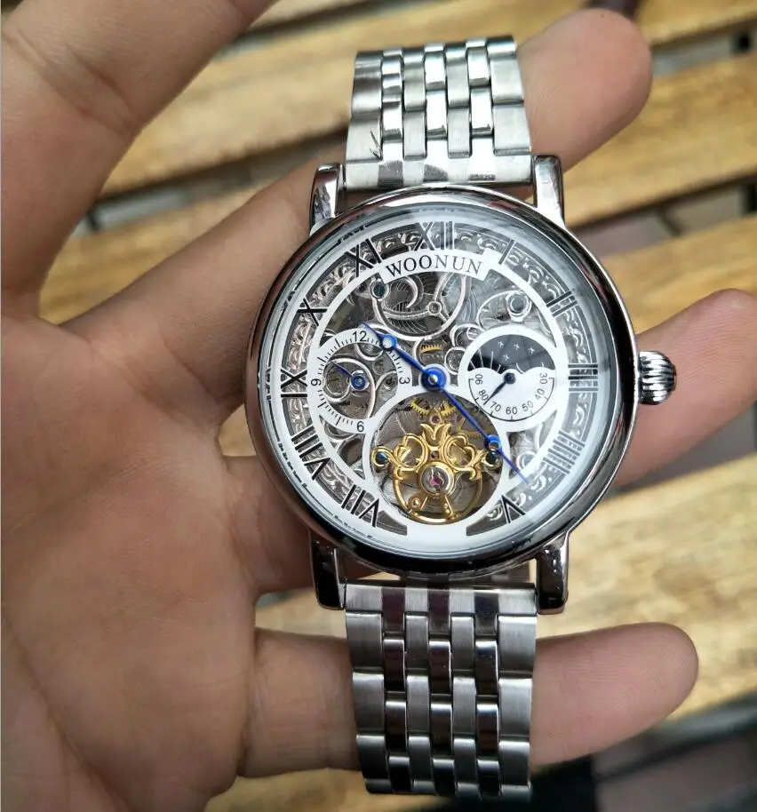 

Relogio Masculino WOONUN Automatic Mechanical Tourbillon Watches Men Top Brand Luxury Leather Band Tourbillon Skeleton Watches