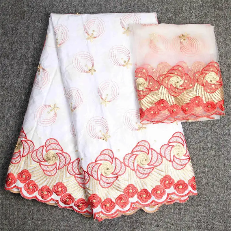 

2018 African brocade fabric white bazin riche with embroidered and bead african net lace for women dress 5yard/lot-35