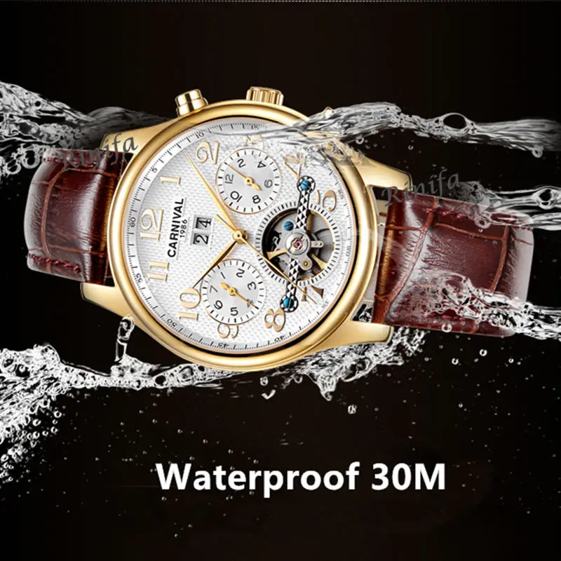 Tanie 2019 szwajcaria karnawał szafirowy zegarek mężczyźni luksusowej marki pełne stalowe automatyczne mechaniczne zegarki męskie prawdziwy zegarek ze skórzanym paskiem reloj