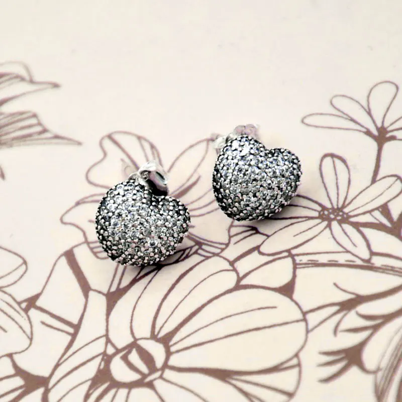 

Authentic 925 Sterling Silver Earring In My Heart WIth Crystal Stud Earrings For Women Wedding Gift Fine Diy Jewelry