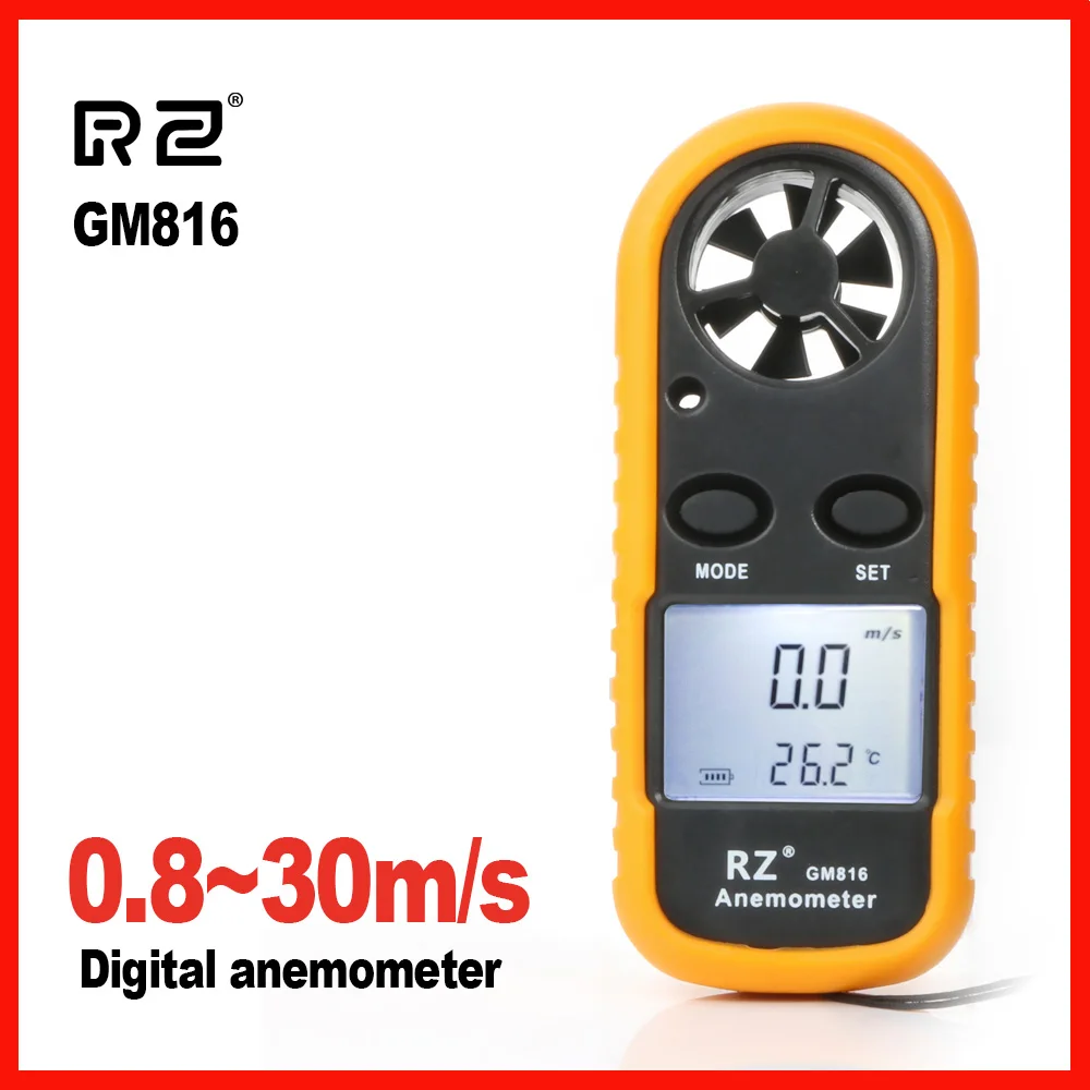 

RZ Wind Speed Gauge Meter Portable Anemometer Thermometer Windmeter 30m/s LCD Digital Hand-held Measure tool GM816 RZ818