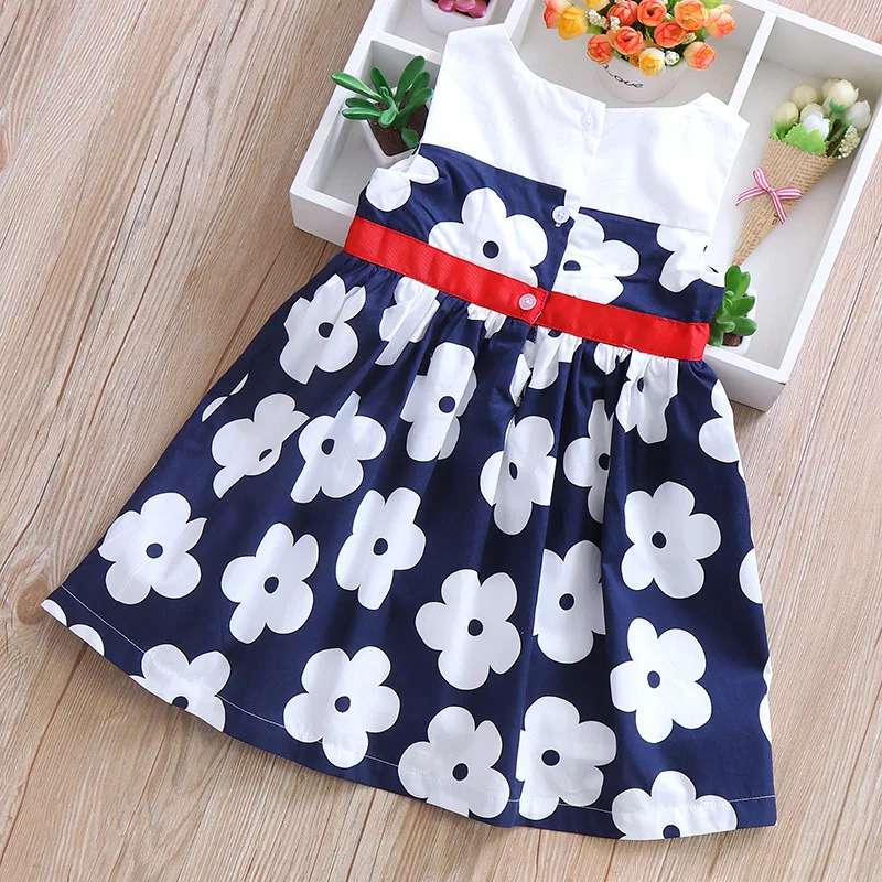 Toddler Girl Cotton Dress White Flower Print Summer Kids Wholesale Lots