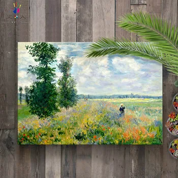 

Poppies field Monet painting by numbers handmade coloring drawing pictures canvas paintings on with colours