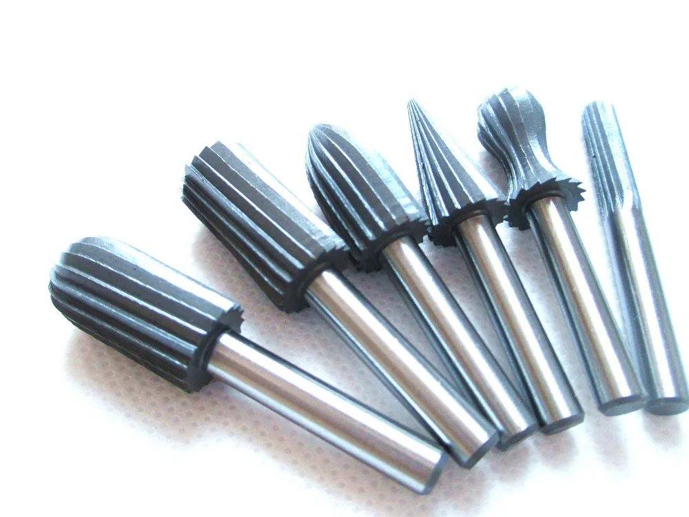 6pcs/Set Bearing Steel Carbide Burr Rotary Milling Cutter 6mm 1/4
