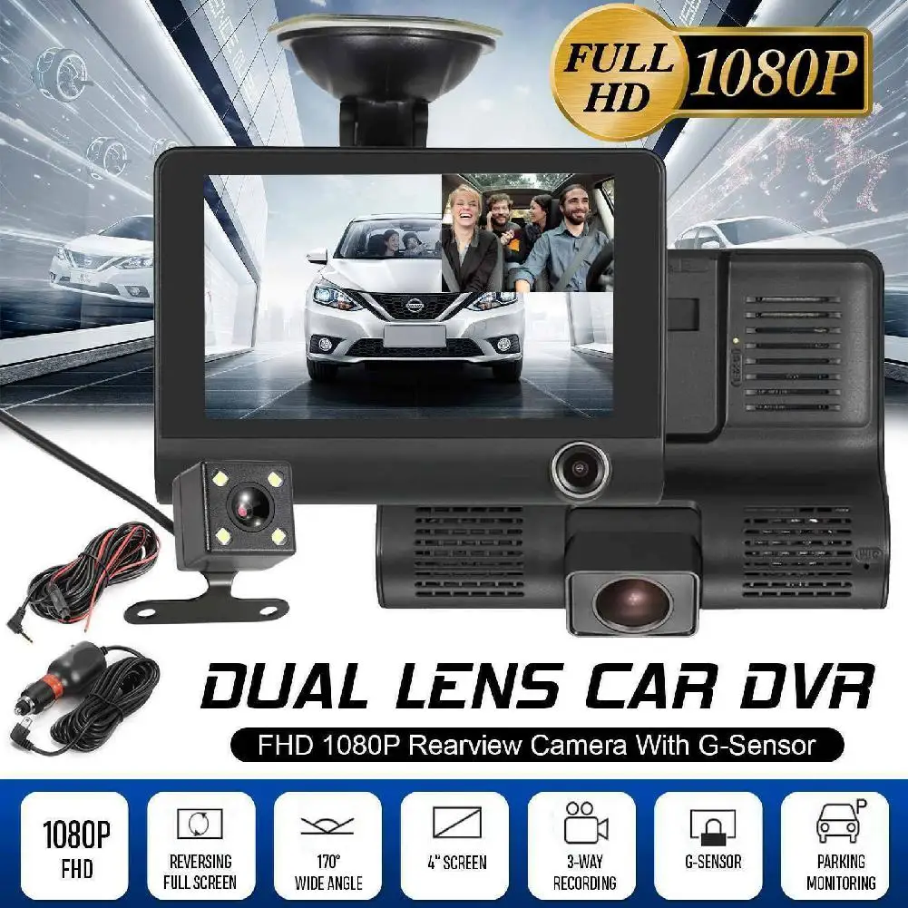 

4" 1080P HD 170° 3 Lens Car DVR Dash Cam G-sensor Recorder Dual Lens with Rearview Camera LCD Screen Auto Registrator Dvrs r20