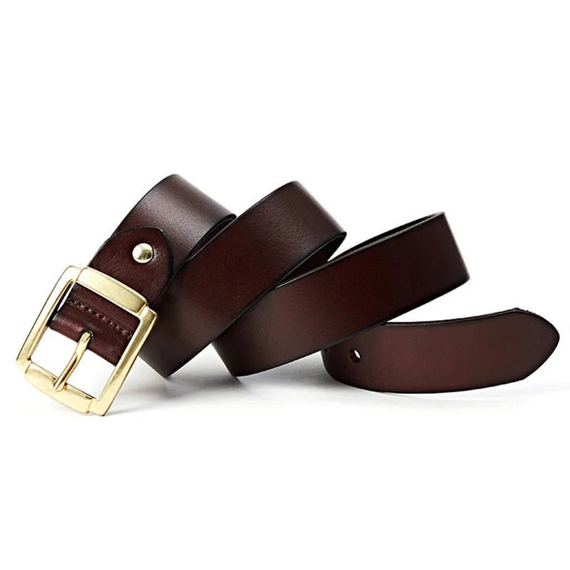 men leather belt golden buckle genuine leather wide belts for men good