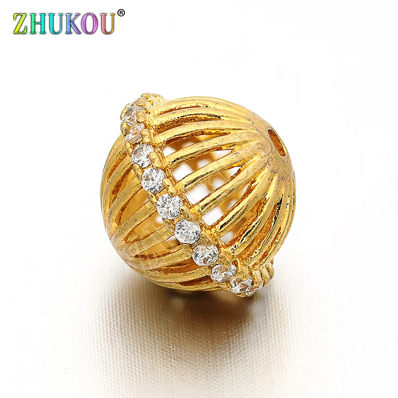 

10.5*9mm Brass Cubic Zirconia Hollow Spacer Beads DIY Jewelry Bracelet Necklace Beads Making, Model: VZ36