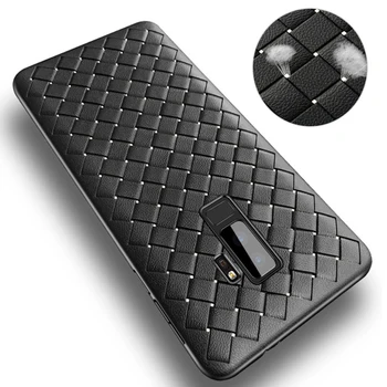 

500pcs Natural Woven Pattern Soft Leather Ultra Slim Case For Samsung Galaxy S10 E S9 Plus Note 9 Shockproof All-inclusive Cover