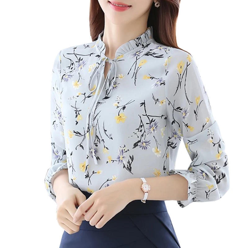 

Blusas Women Tops Blouses Ladies Chiffon Long Sleeve Floral Shirt Women Slim Camisas Mujer Plus Size Chemise Femme White Black
