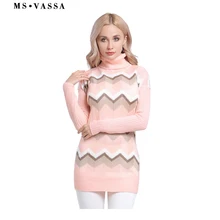 MS VASSA Plus size Sweaters Ladies 2018 New Knitted stripe Women pullovers Autumn Winter Turtleneck jumpers oversized 5XL