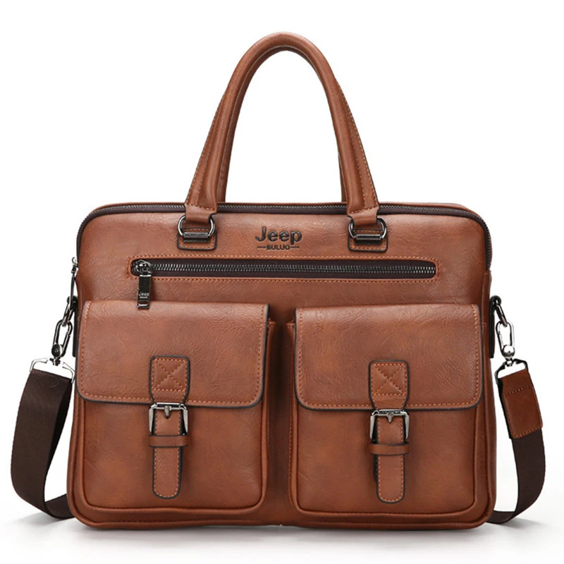 

new New Men Split Leather Handbag Zipper Men Business Polyester Two Silt Pocket Soft Handle 14 Inches Briefcases Bags
