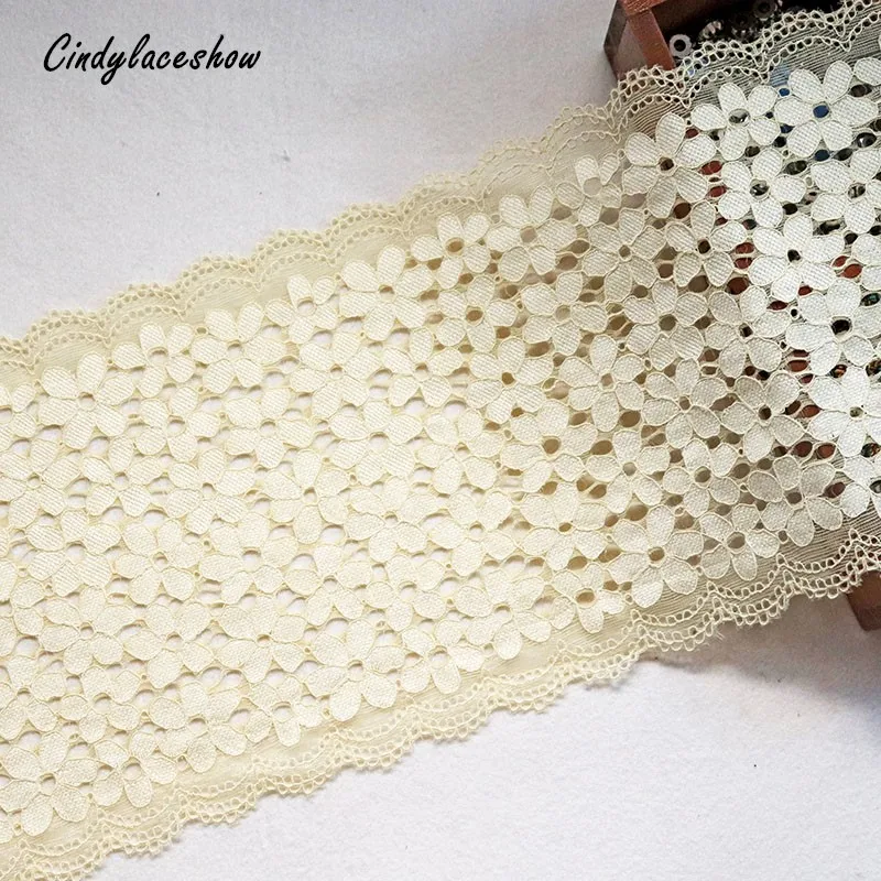 

2 Yards 18cm Width Beige Elastic Lace Fabric Trim Guipure Sewing Lace Trim Ribbon Underwear Garment Dress Accessories Appliques
