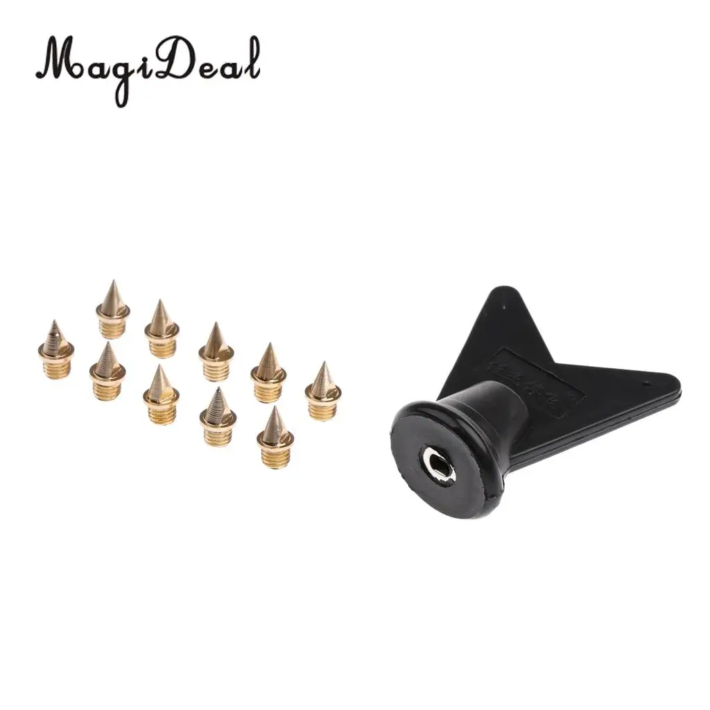 MagiDeal 10pcs Carbon Steel Track and Field Pyramid Spikes Replacement with Shoe Spikes Removing Wrench Tool