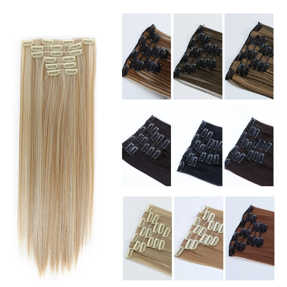 WTB Long Straight Hair Extensions 6 pcs/set 16 Clips In On Hair Extensions Heat Resistant Synthetic Fake Hair Pieces 24\ WTB Long Straight Hair Extensions 6 pcs/set 16 Clips In On Hair Extensions Heat Resistant Synthetic Fake Hair Pieces 24\