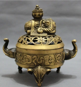 

WBY---427+++Tibet Bronze Animals Buddhist FengShui Statue Elephant Incense Burner Censer