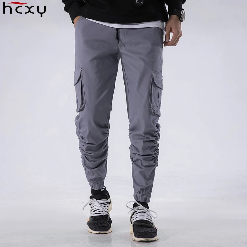 

HCXY 2019 Mens Casual Pants Men Harem Cargo Pants Trousers Male Slim Drawstring Elastic waist Full Cotton Ankle-length Plus size