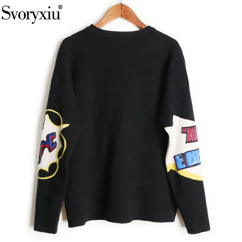 Svoriu Runway Winter Knitting Sweater Women's Long Sleeve Angel Flower Printed Diamonds High Quality Wool Blended Pullovers