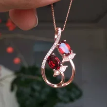 Кулон из натурального красного гранатового камня, серебро 925 пробы, кулон из натурального драгоценного камня, ожерелье, трендовые Роскошные двойные цветы, Женские Ювелирные изделия для девочек