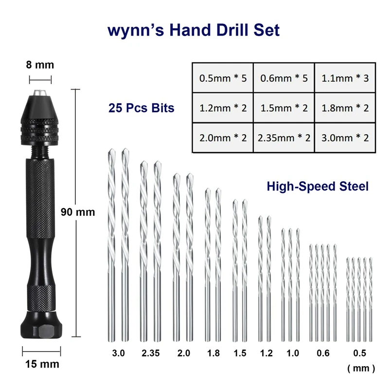 Hand Drill Set Precision Pin Vise With 25 Pieces Mini Twist Drill Bits For Model,Diy,Jewelry Making,Multipurpose Rotary Tool D