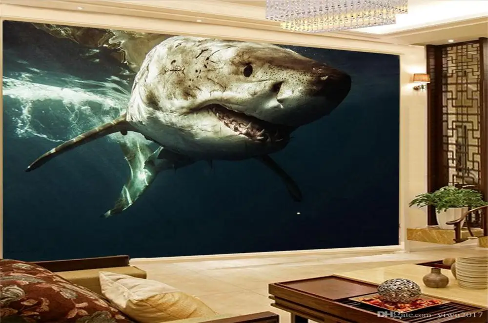 3D обои для домашнего декора на заказ свирепые морские акулы 3d с животными HD