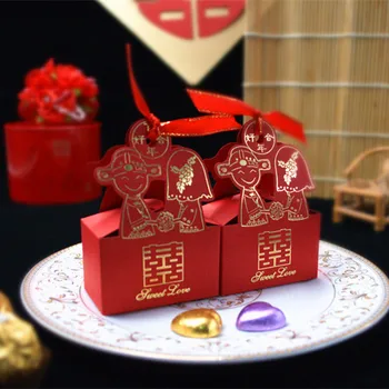 

free shipping SWEET LOVE red chinese groom and bride wedding paper box , XPT1