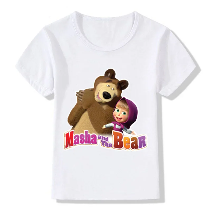 

Cartoon character Masha And Bear Children's Funny T shirt Big Girls Cute Masha Summer Tops Kids Great Casual Baby Clothes