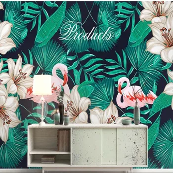 

European Flamingo Hand Painting Tropic Wallpaper Wall Murals for Living Room Photo Wall Papers Roll Wall Decorative Custom Size