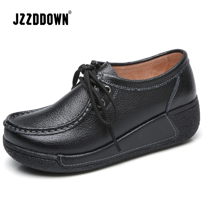 Sapatos de Couro Rendas até as Sapatilhas para Mulheres da Plataforma Sapatos de Luxo Jzzddown Genuína Mulher Plataforma Sapatos Casuais Senhoras Feminino