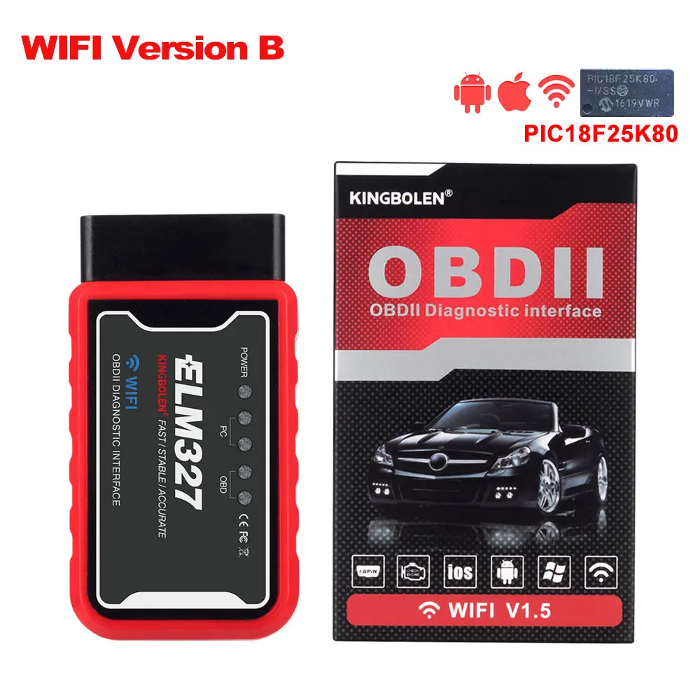 ELM327 Wifi Bluetooth V1.5 PIC18F25K80 чип OBD2 считыватель кодов ELM 327 V1.5 OBDII диагностический инструмент для Android/IOS/PC автоматический сканер - Цвет: WIFI Version B