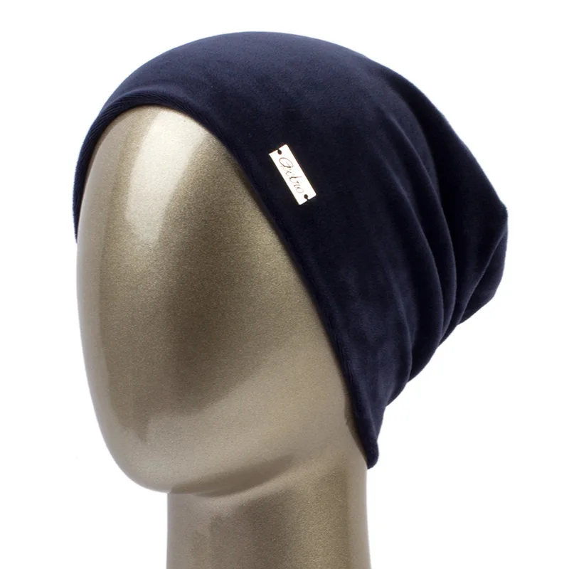 Geebro, Женская велюровая шапка, зимняя, теплая, полиэстер, Вязанная, Skullies, бини для женщин, женская, громоздкая шапка, шапка - Цвет: Navy