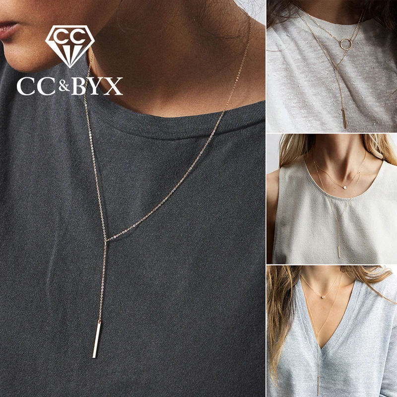 

CC Stainless Steel Necklace For Women Chain Long Pendant Necklaces Fashion Layered Personalized Necklace Jewelry