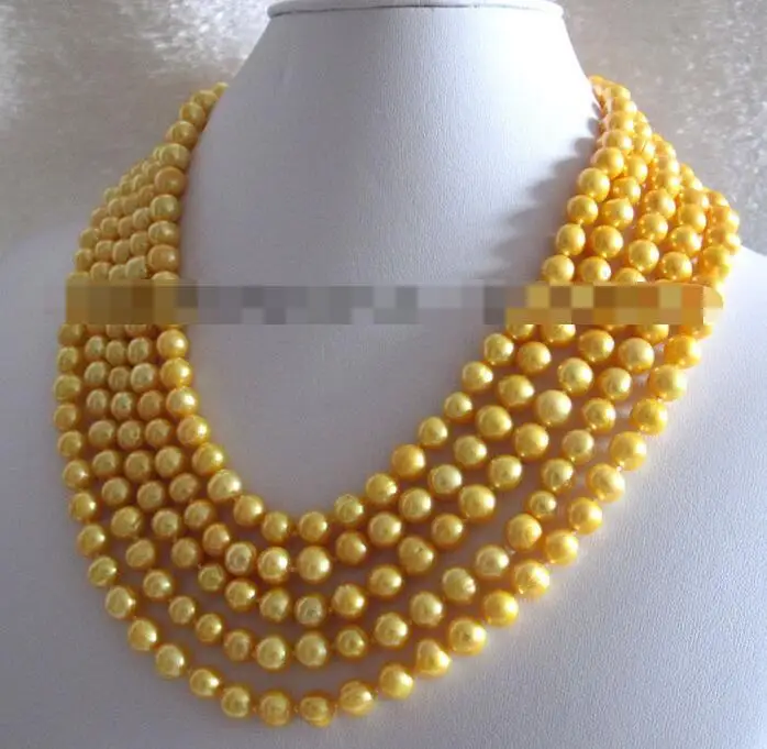 

song voge gem nanJ2347 Golden Freshwater Pearl Necklace Strand Jewelry Fashion