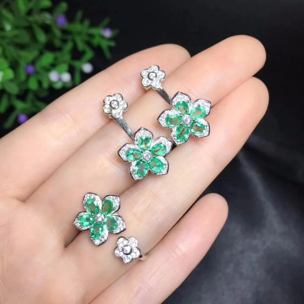 

Columbia natural emerald set ring earrings necklace fashionable with new design quality 925 Silver