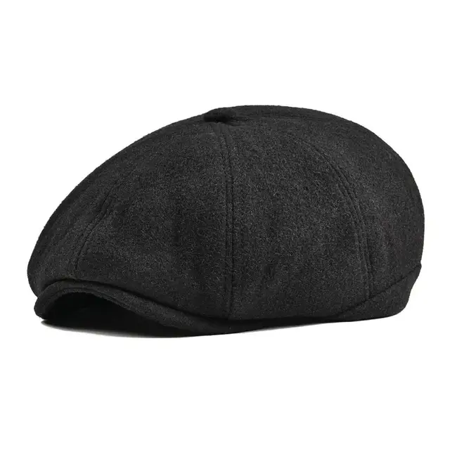 Woven Tweed Wool Black Newsboy Cap Men Beret Women 8 Panel Country