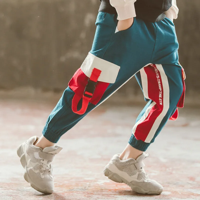 

Kids Boys Pants Casual Elastic Waist Sports Pants for Big Boy 8 12 13 Yrs Korean Teen Clothes Cotton Child Pocket Loose Trousers