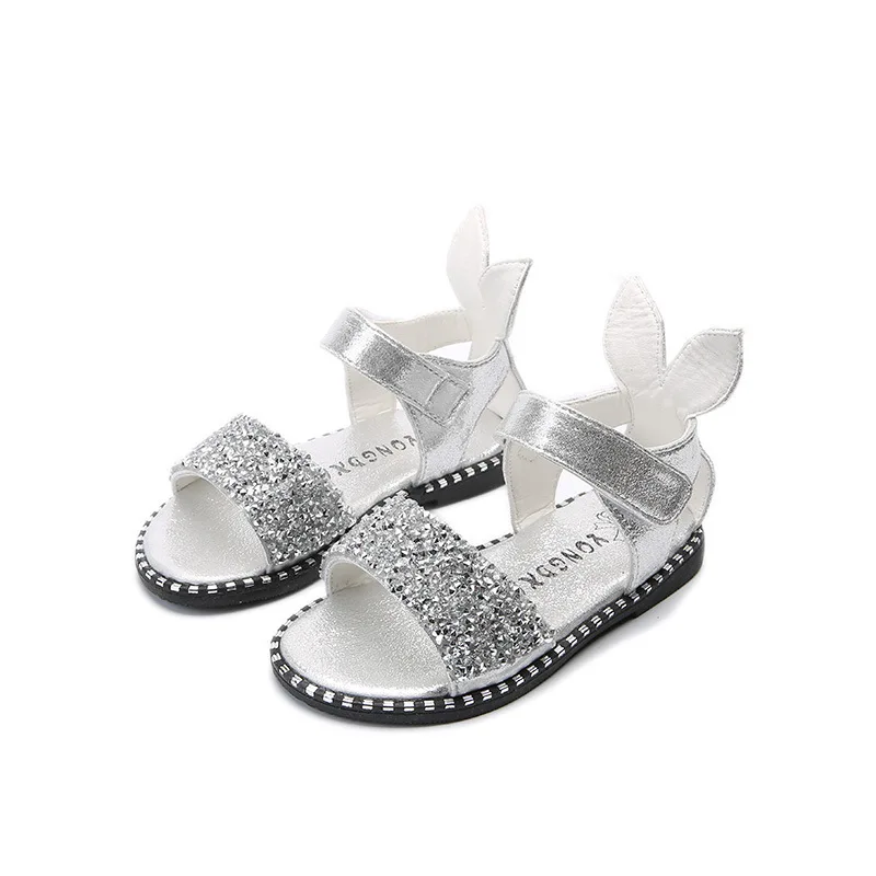Для девочек Сандалии для девочек Дети Обувь для младенцев летние светящиеся Обувь ребенка моды принцесса Обувь носком кроличьи уши