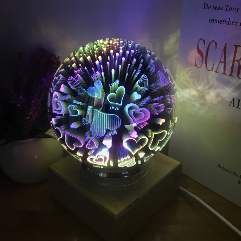 الخشب الملونة 3d ضوء ماجيك العارض جو الكرة 3d مصباح usb إمدادات الطاقة نوم ليلة ضوء السماء مصباح طاولة